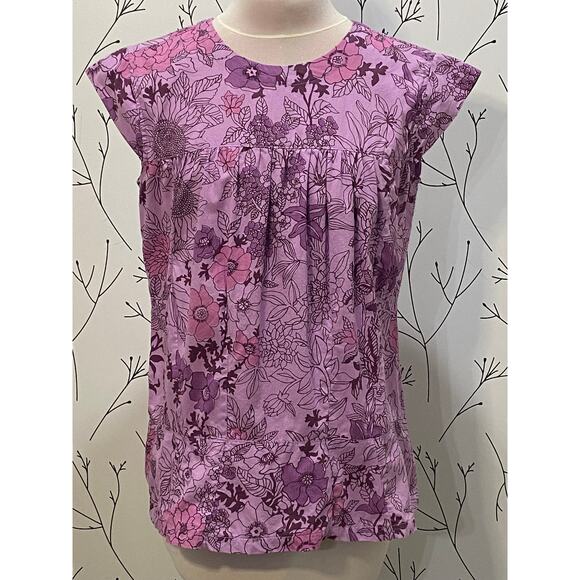 GO FISH Lavender Purple Tropical Floral Top SMALL Handmade 100% Cotton Boho - Picture 2 of 5